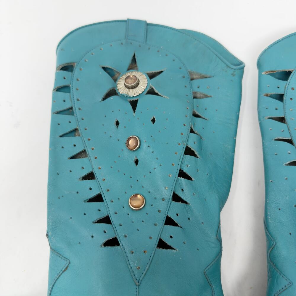 Vintage 80s Concho Stoned Southwestern Cowgirl Boots 6 / 5.5 Turquoise Leather - Picture 11 of 15